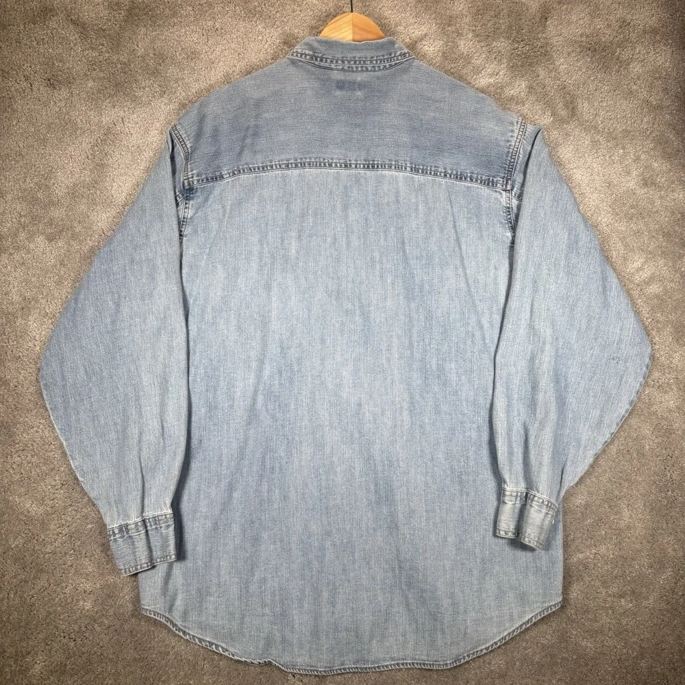 Vintage Levis Shirt Mens M Light Blue Denim Long Sleeve Button Up Pockets 2002